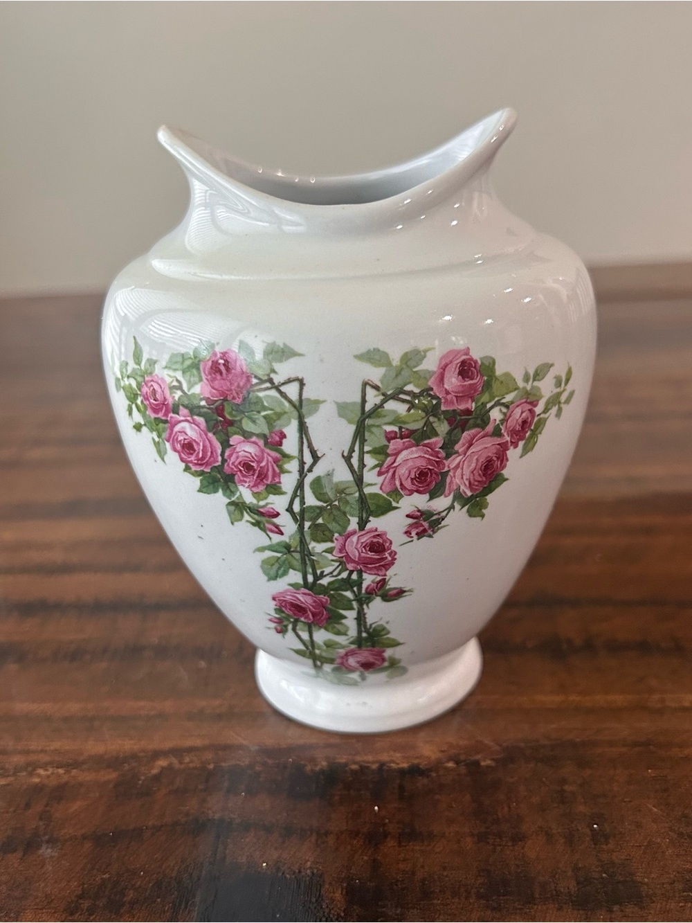 Vintage Small Porcelain Bud Vase White Floral Pink Rose Fluted Top